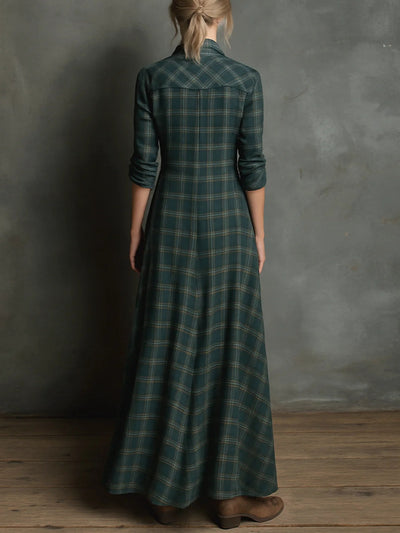 Camélia™ | Lange jurk met groene geruite revers