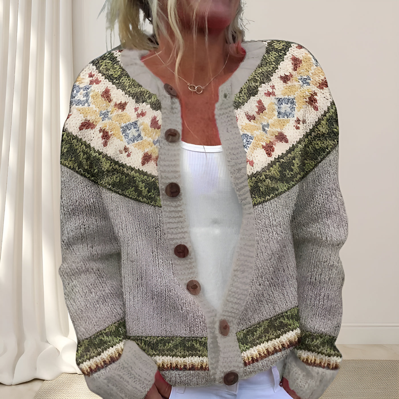 Sarah™ | Gilet chic en maille lâche avec motif