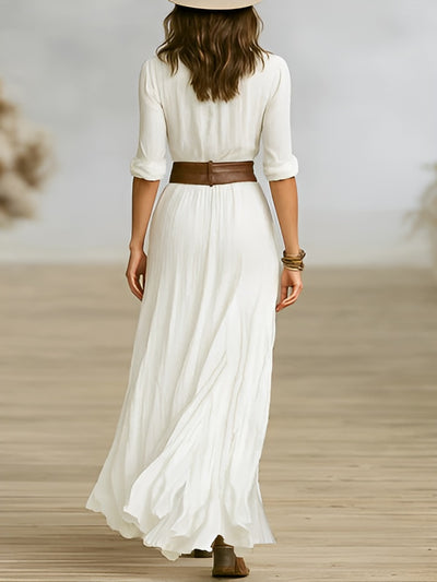 Lucie™ | Robe longue maxi femme en coton et lin synthétique avec col à revers